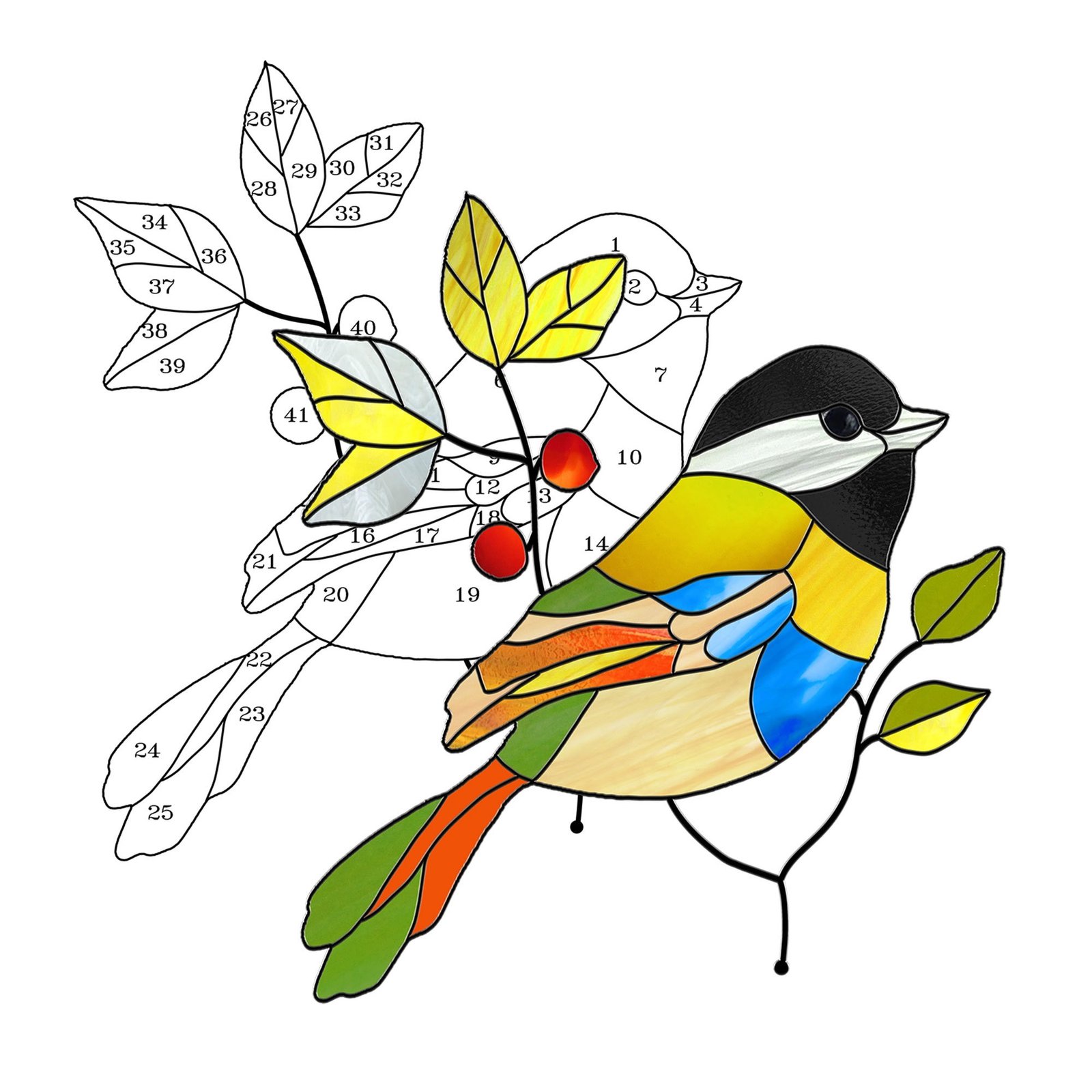Digital Download Chickadee Stained Glass Pattern, Modern Suncatcher, Diy Stained Glass - Image 2