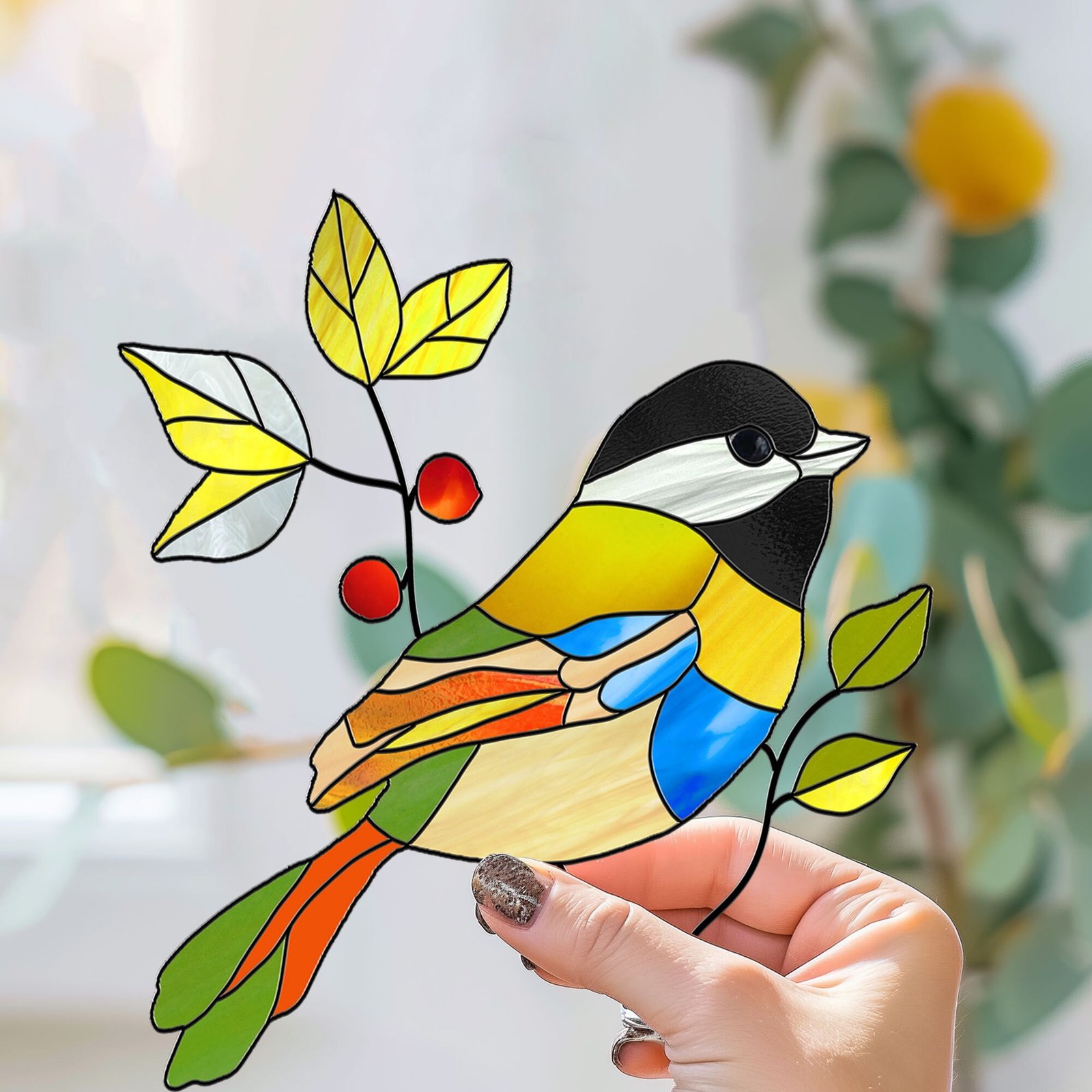 Digital Download Chickadee Stained Glass Pattern, Modern Suncatcher, Diy Stained Glass