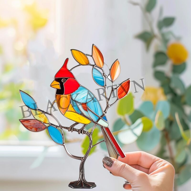 Digital Download Cardinal N01 Stained Glass Pattern, Modern Suncatcher, Diy Stained Glass, bird stain glass