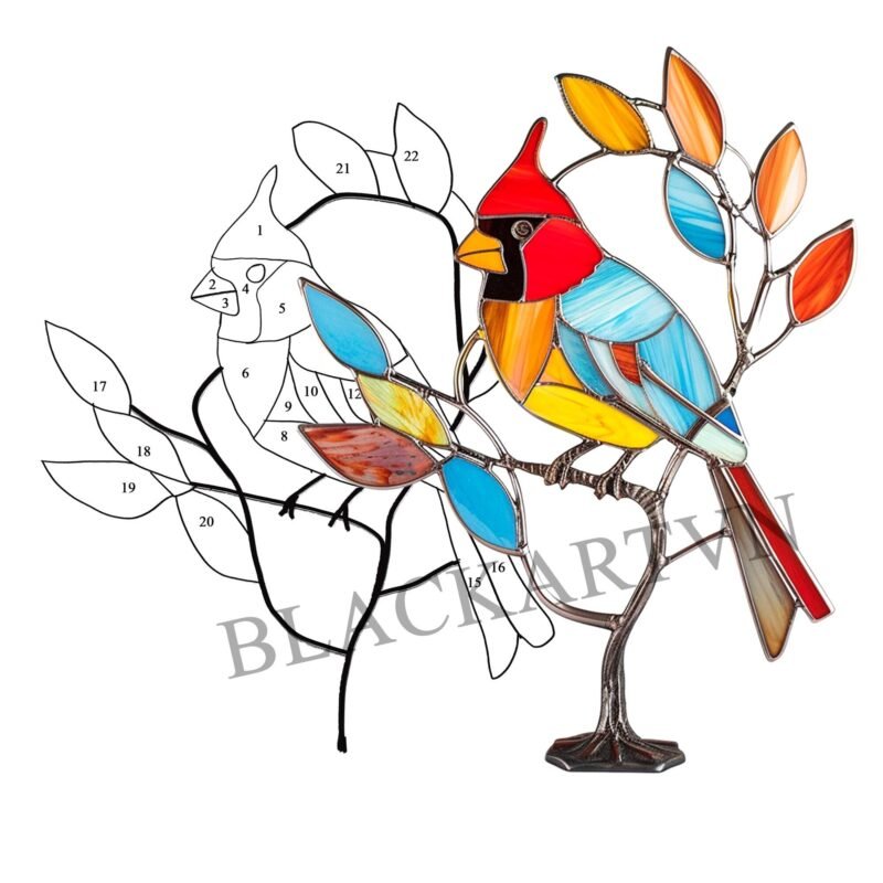Digital Download Cardinal N01 Stained Glass Pattern, Modern Suncatcher, Diy Stained Glass, bird stain glass - Image 3