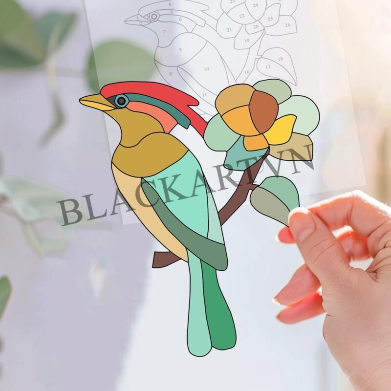 Digital Download Lovebird  Turaco T01,Stained Glass Pattern,Modern Suncatcher,  Bird Art, Window Hanging, Pet Memorial - Image 3