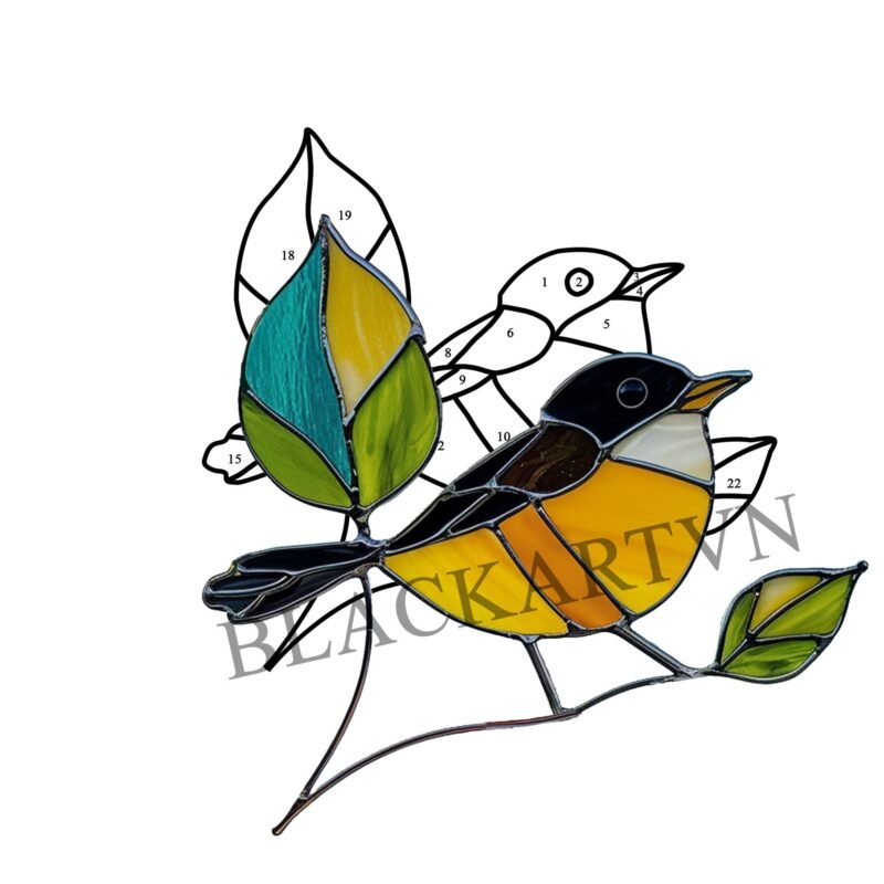 Digital Download Chickadee-T03,Stained Glass Pattern,Modern Suncatcher,Diy Stained Glass,Easy art Hobby License Beginner to Intermediate - Image 2
