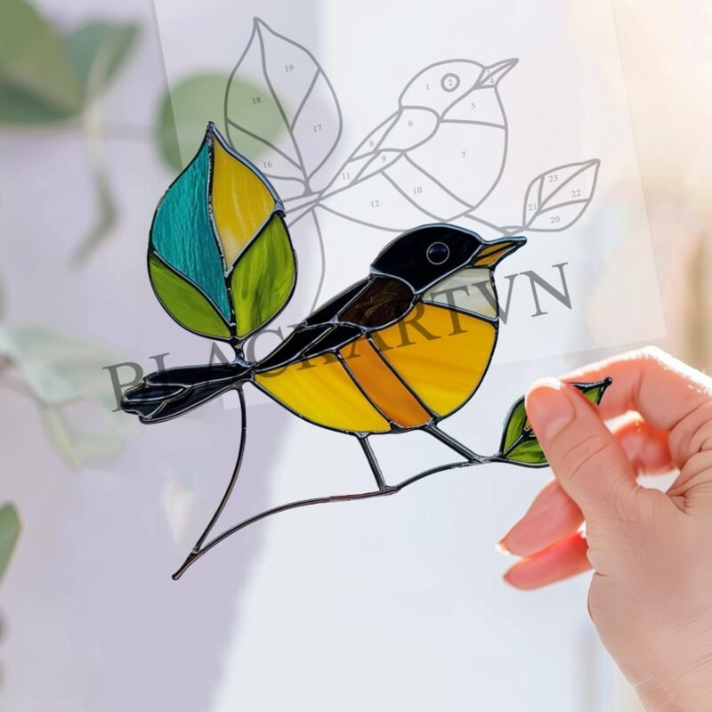 Digital Download Chickadee-T03,Stained Glass Pattern,Modern Suncatcher,Diy Stained Glass,Easy art Hobby License Beginner to Intermediate - Image 3