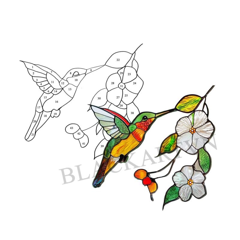 Digital Download Humming Bird N01,  Stained Glass Pattern Modern Suncatcher Diy Easy art Hobby License Beginner to Intermediate stain glass - Image 3