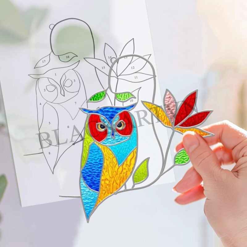 Digital Download Humming OWL N02,  Stained Glass Pattern Modern Suncatcher Diy Easy art Hobby License Beginner to Intermediate stain glass - Image 2