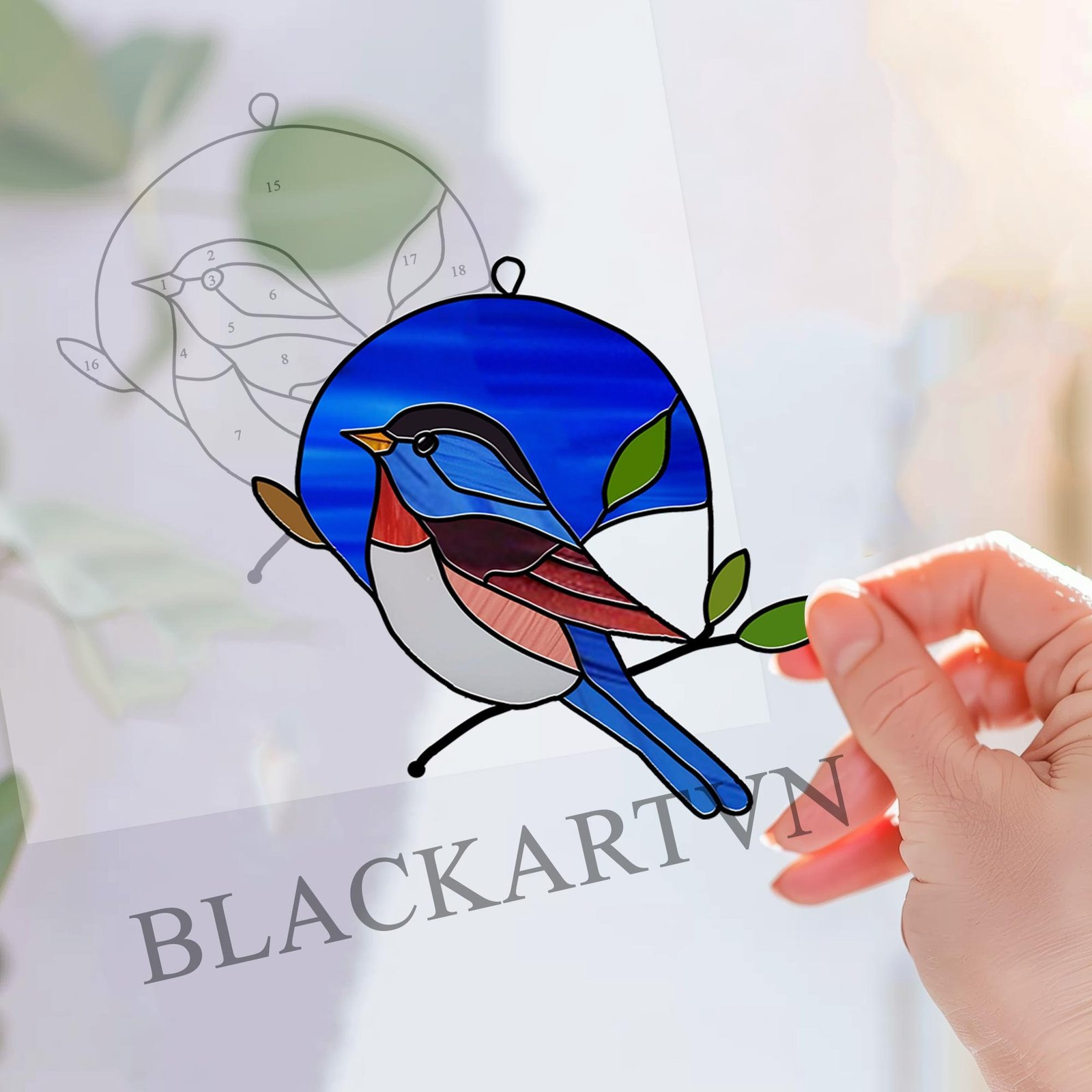 Digital Download Bluebird-D02,Stained Glass Pattern,Modern Suncatcher,Diy Stained Glass,Easy art Hobby License Beginner to Intermediate