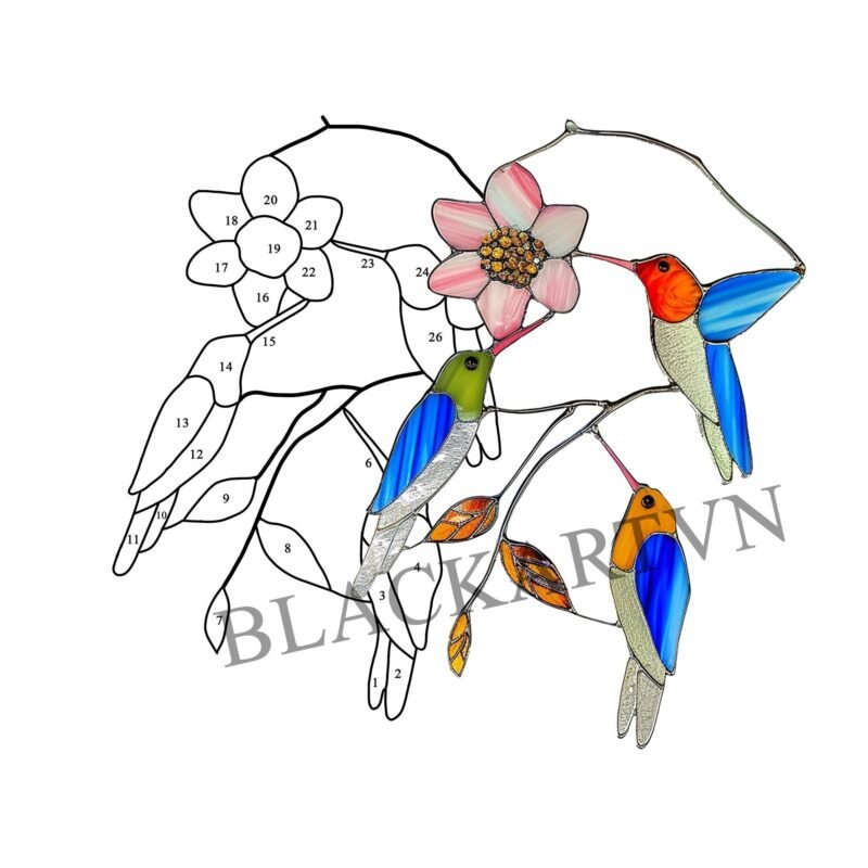 Digital Download Humming Bird T03,  Stained Glass Pattern Modern Suncatcher Diy Easy art Hobby License Beginner to Intermediate stain glass - Image 2