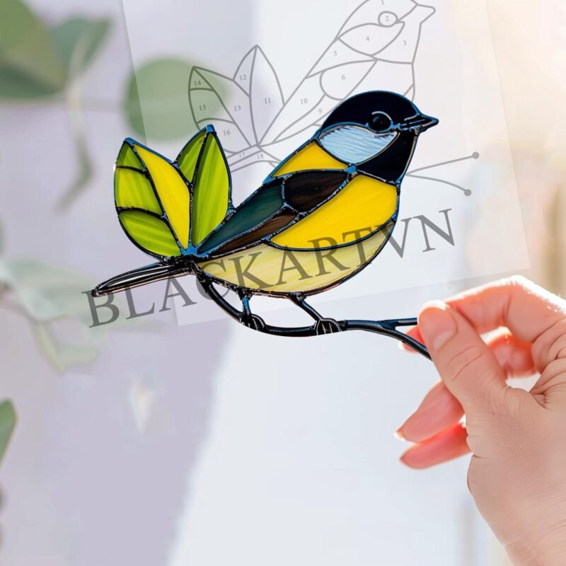 Digital Download Chickadee-T02,Stained Glass Pattern,Modern Suncatcher,Diy Stained Glass,Easy art Hobby License Beginner to Intermediate - Image 3
