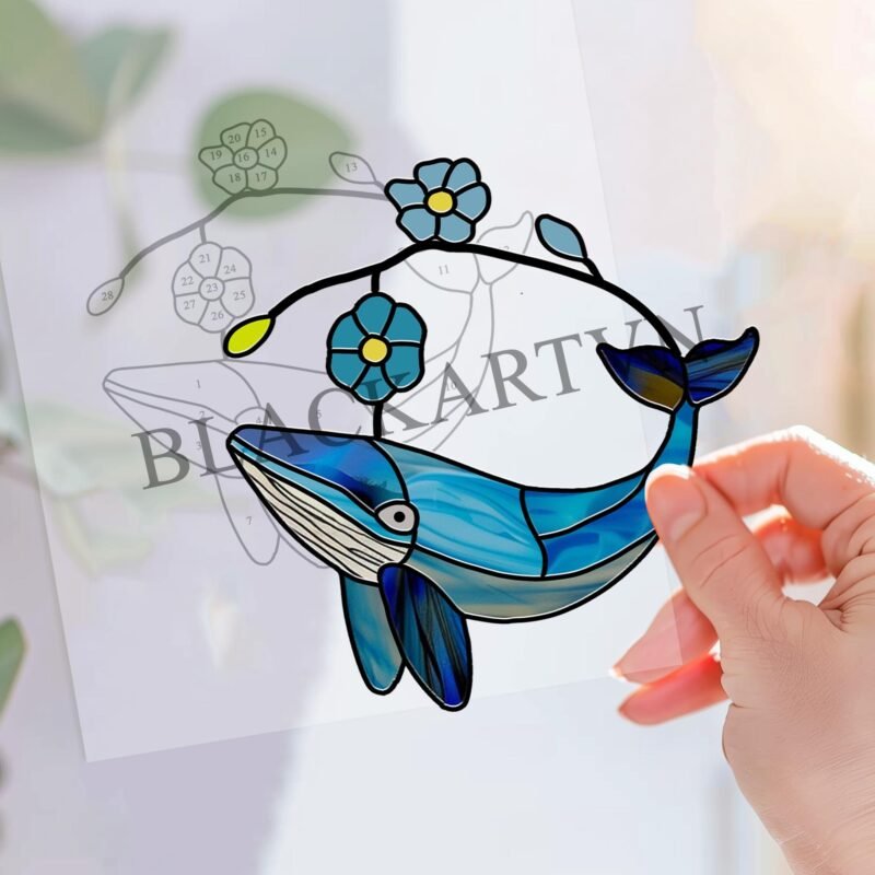 Digital Download Whale-D01,Stained Glass Pattern,Modern Suncatcher,Diy Stained Glass,Easy art Hobby License Beginner to Intermediate
