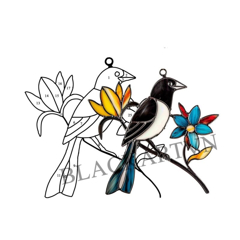 Digital Download  Magpie T01 Stained Glass Pattern, Modern Suncatcher, Diy Stained Glass,Easy art Hobby License Beginner to Intermediate - Image 2