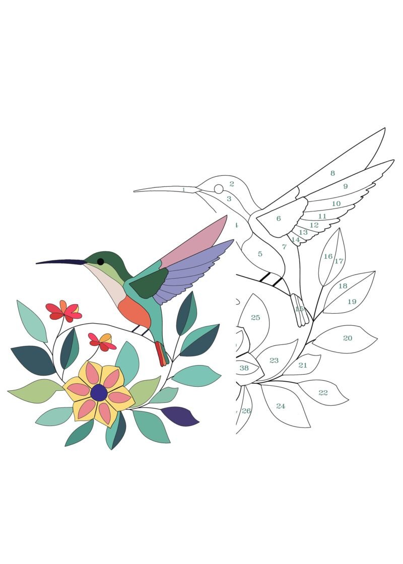 Digital Download Hummingbird and Flower Stained Glass Pattern, Modern Suncatcher, Diy Stained Glass