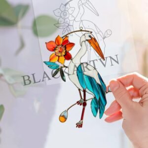 Digital Download stork T02 Stained Glass Pattern, Modern Suncatcher, Diy Stained Glass