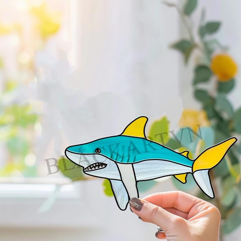 Digital Download Shark-D01 Stained Glass Pattern, Modern Suncatcher, Diy Stained Glass,Easy art Hobby License Beginner to Intermediate - Image 2