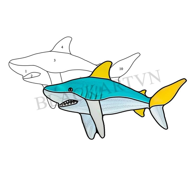 Digital Download Shark-D01 Stained Glass Pattern, Modern Suncatcher, Diy Stained Glass,Easy art Hobby License Beginner to Intermediate