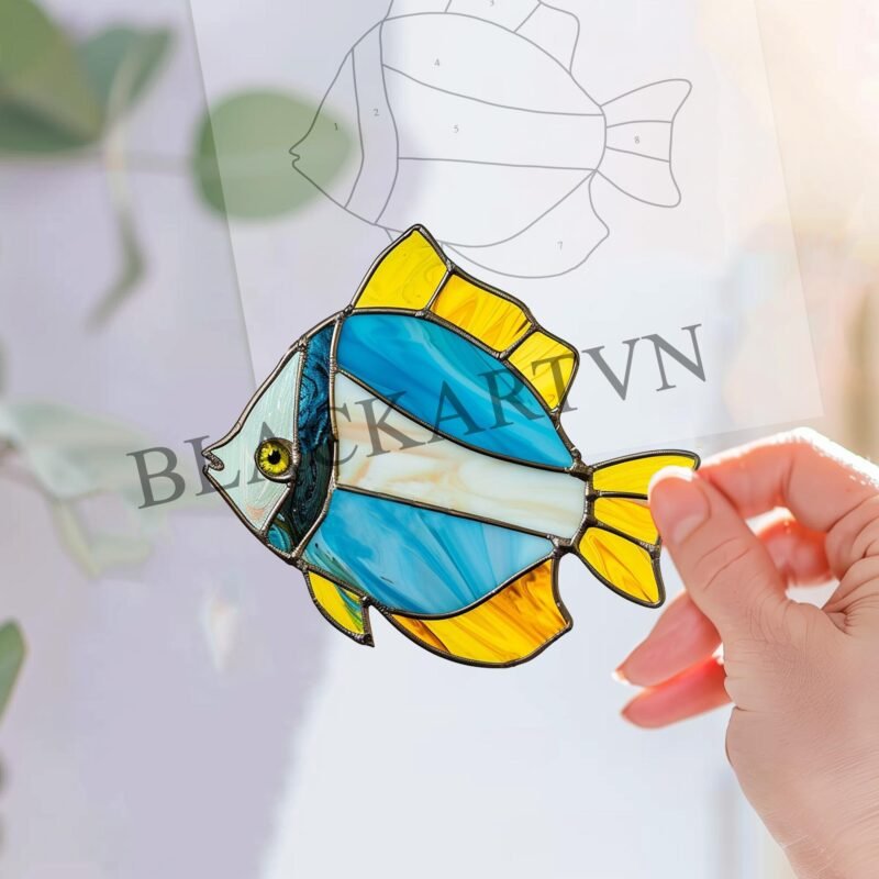 Digital Download Blue Tang T01 Stained Glass Pattern, Modern Suncatcher, Diy Stained Glass,Easy art Hobby License Beginner to Intermediate