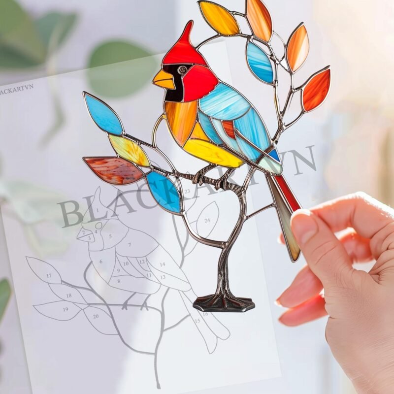 Digital Download Cardinal N01 Stained Glass Pattern, Modern Suncatcher, Diy Stained Glass, bird stain glass - Image 2