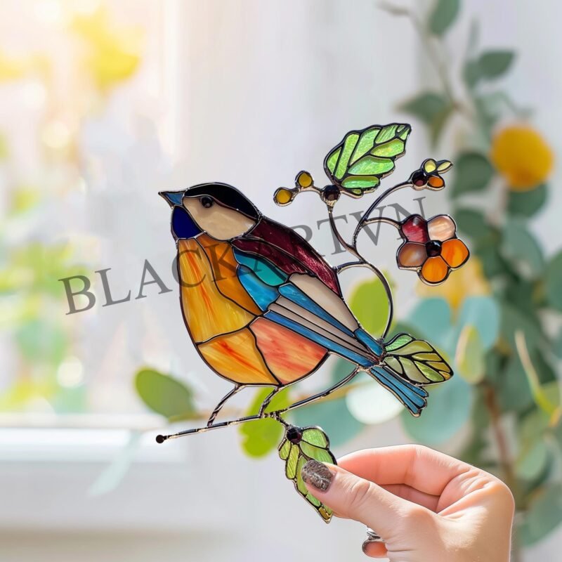 Digital Download Chickadee-D01,Stained Glass Pattern,Modern Suncatcher,Diy Stained Glass,Easy art Hobby License Beginner to Intermediate - Image 2