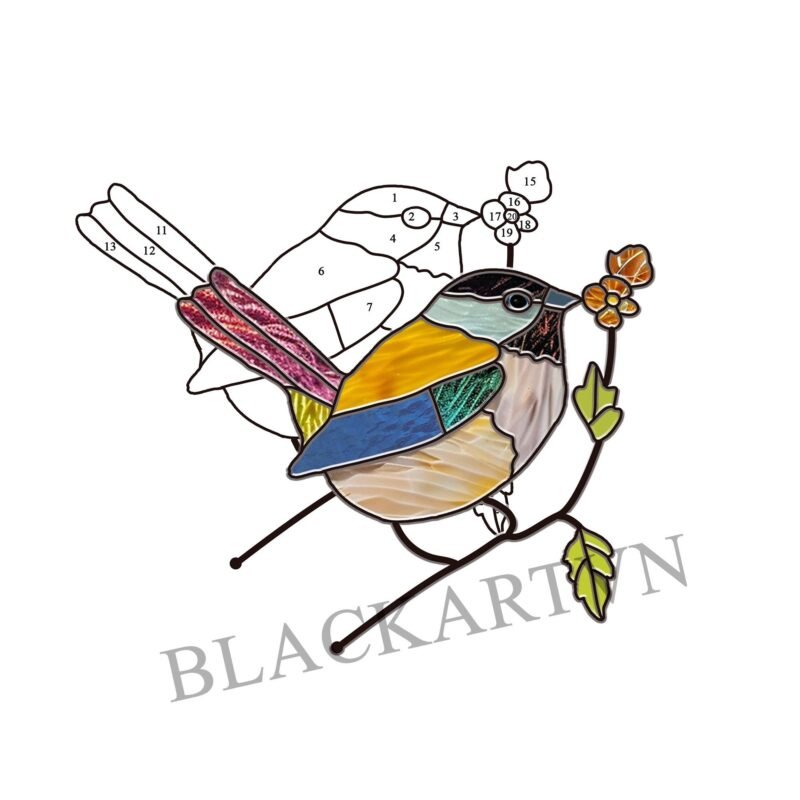 Digital Download Chickadee-D02,Stained Glass Pattern,Modern Suncatcher,Diy Stained Glass,Easy art Hobby License Beginner to Intermediate - Image 2