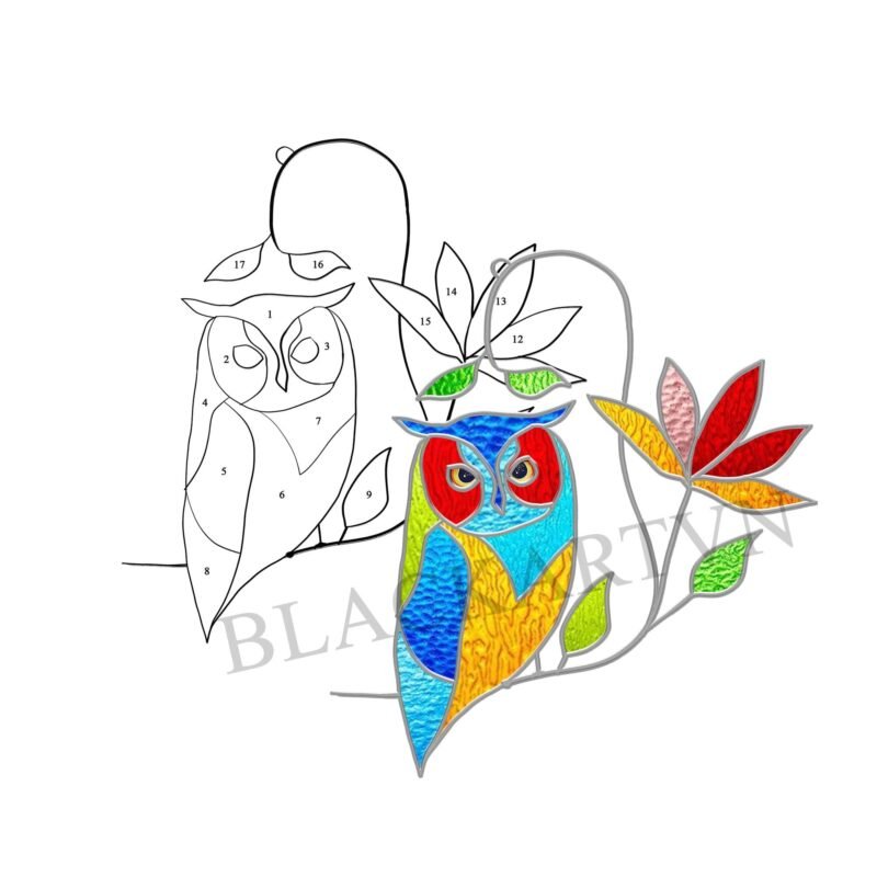 Digital Download Humming OWL N02,  Stained Glass Pattern Modern Suncatcher Diy Easy art Hobby License Beginner to Intermediate stain glass - Image 3