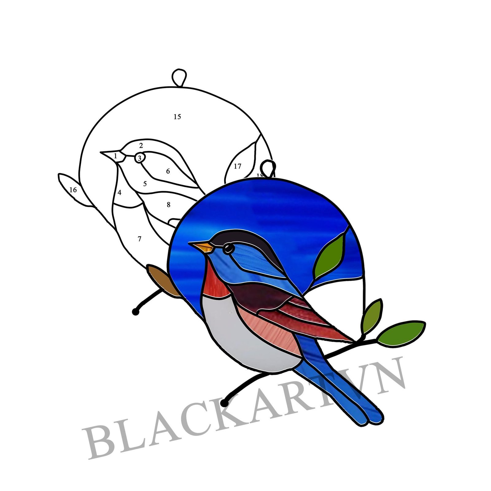 Digital Download Bluebird-D02,Stained Glass Pattern,Modern Suncatcher,Diy Stained Glass,Easy art Hobby License Beginner to Intermediate - Image 2