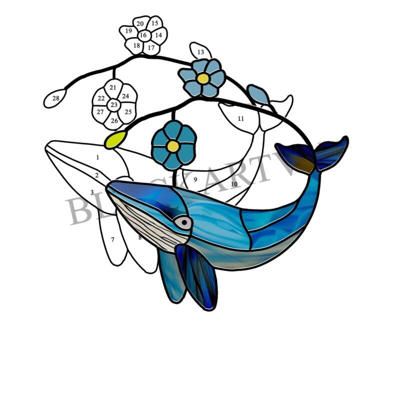 Digital Download Whale-D01,Stained Glass Pattern,Modern Suncatcher,Diy Stained Glass,Easy art Hobby License Beginner to Intermediate - Image 2