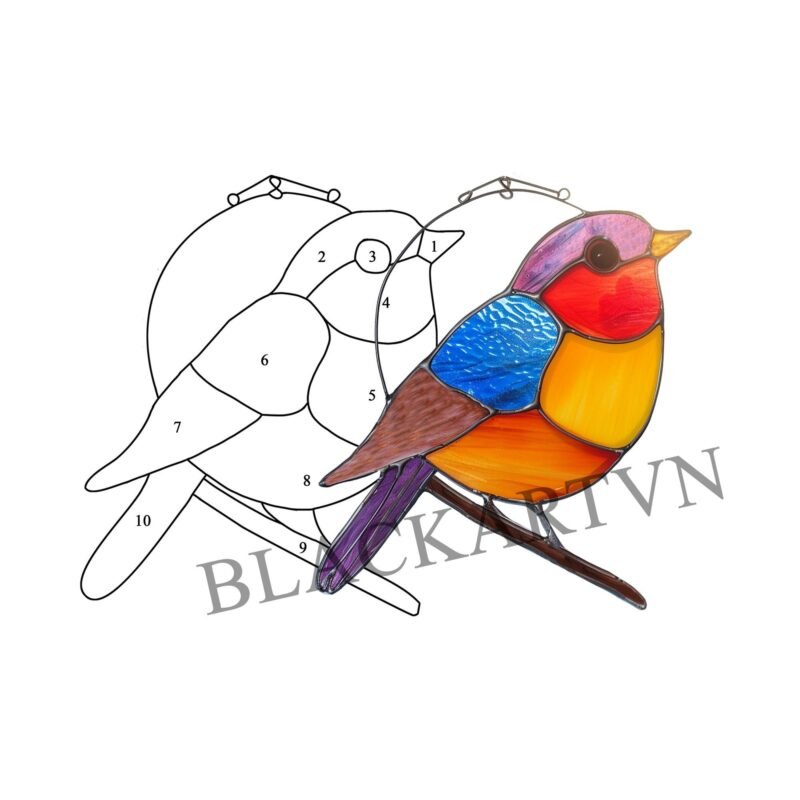Digital Download Robin  T01 Stained Glass Pattern, Modern Suncatcher, Diy Stained Glass