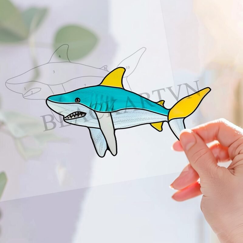 Digital Download Shark-D01 Stained Glass Pattern, Modern Suncatcher, Diy Stained Glass,Easy art Hobby License Beginner to Intermediate - Image 3
