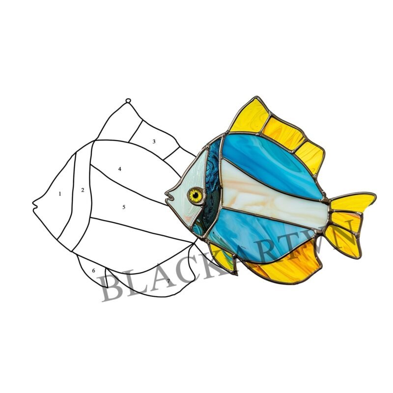 Digital Download Blue Tang T01 Stained Glass Pattern, Modern Suncatcher, Diy Stained Glass,Easy art Hobby License Beginner to Intermediate - Image 2