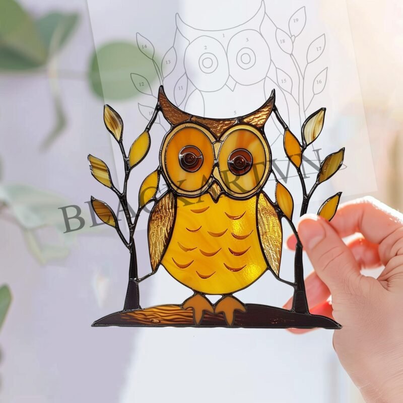 Digital Download Humming OWL T01,  Stained Glass Pattern Modern Suncatcher Diy Easy art Hobby License Beginner to Intermediate stain glass