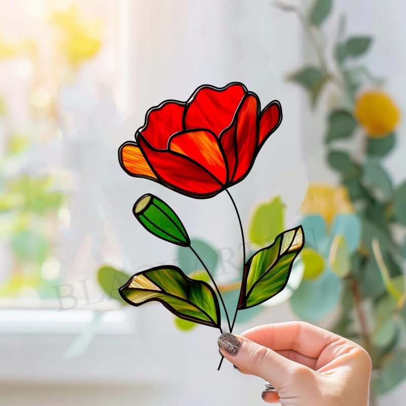 Digital Download Poppy flower T02 Stained Glass Pattern, Modern Suncatcher, Diy Stained Glass - Image 3