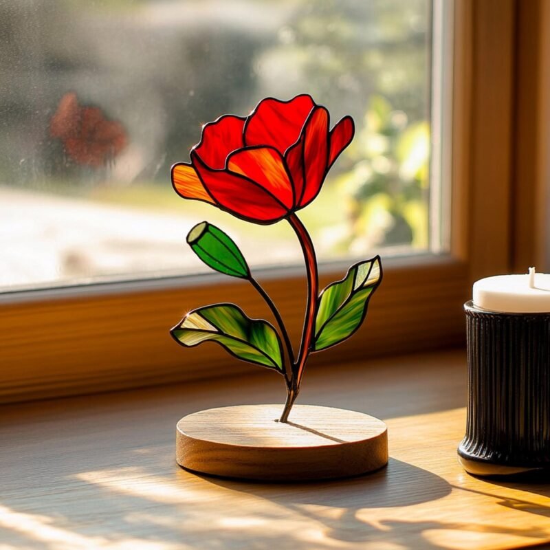 Digital Download Poppy flower T02 Stained Glass Pattern, Modern Suncatcher, Diy Stained Glass