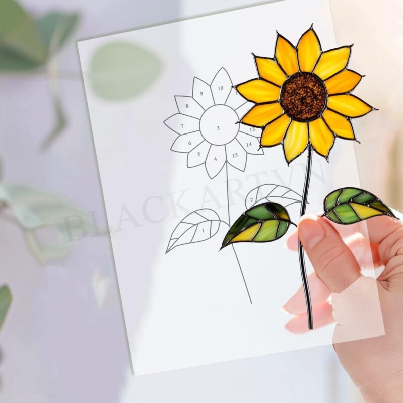 Digital Download sunflower T01 Stained Glass Pattern, Modern Suncatcher, Diy Stained Glass - Image 3