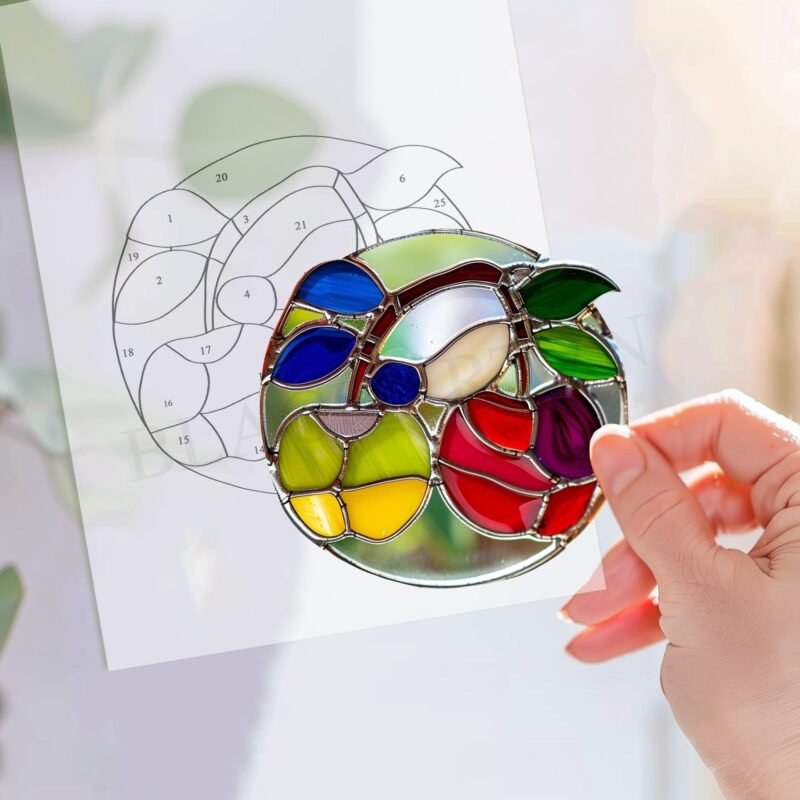 Digital Download Poppy Apple V01 Stained Glass Pattern, Modern Suncatcher, Diy Stained Glass