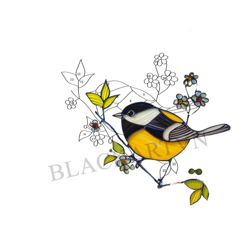 Digital Download chickadee V08 Stained Glass Pattern, Modern Suncatcher, Diy Stained Glass bird Stained Glass Pattern Digital Download - Image 3