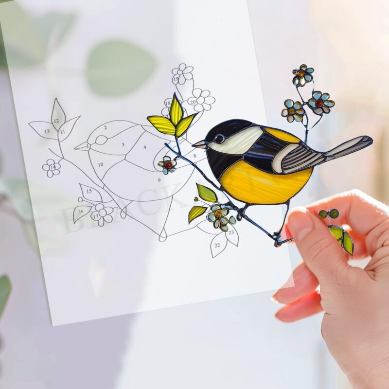 Digital Download chickadee V08 Stained Glass Pattern, Modern Suncatcher, Diy Stained Glass bird Stained Glass Pattern Digital Download