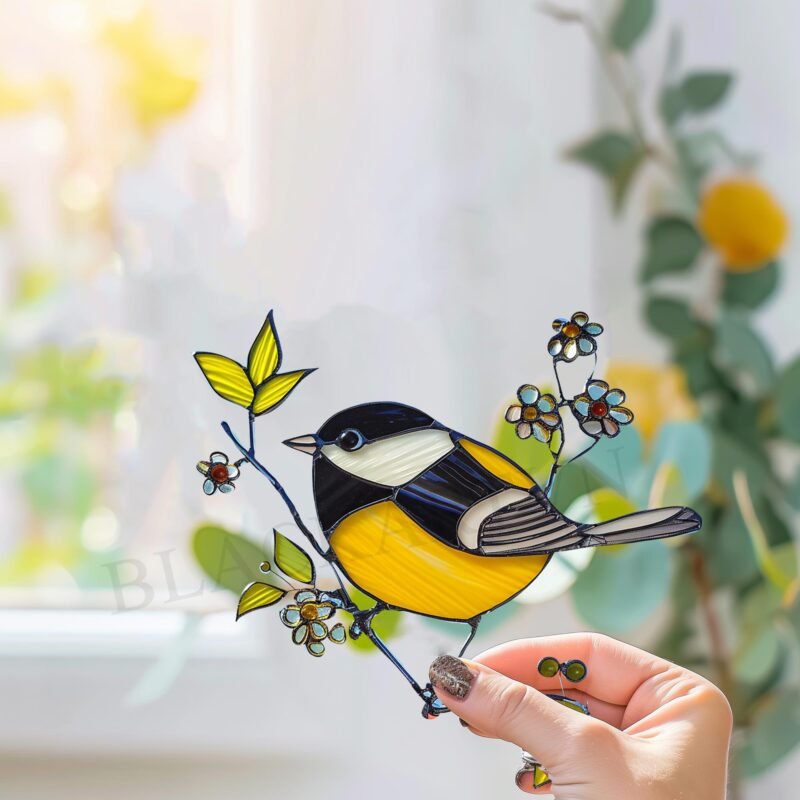 Digital Download chickadee V08 Stained Glass Pattern, Modern Suncatcher, Diy Stained Glass bird Stained Glass Pattern Digital Download - Image 2