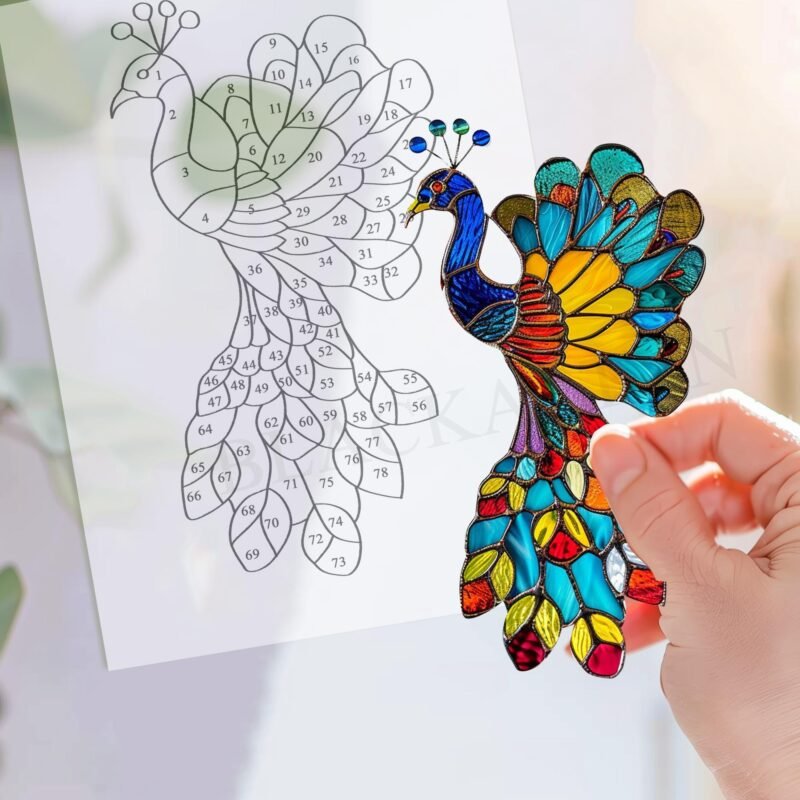 Digital Download  Peacock V01 ,Stained Glass Pattern,Modern Suncatcher,Diy Stained Glass,Easy art Hobby License Beginner to Intermediate