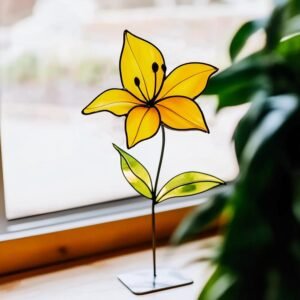 Digital Download lily flower T01 Stained Glass Pattern, Modern Suncatcher, Diy Stained Glass