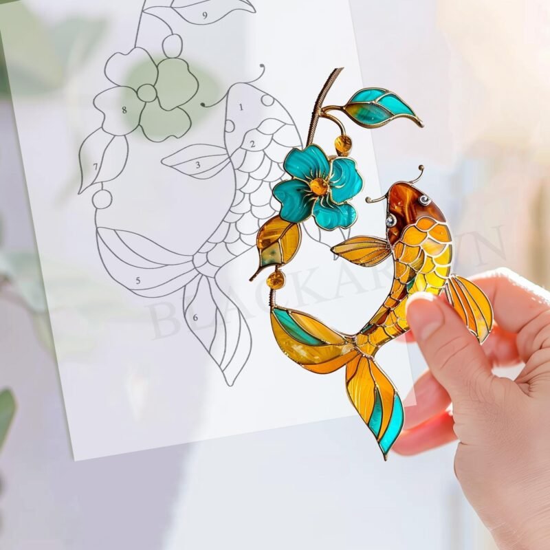 Digital Download Koi V09 ,Stained Glass Pattern,Modern Suncatcher,Diy Stained Glass,Easy art Hobby License Beginner to Intermediate
