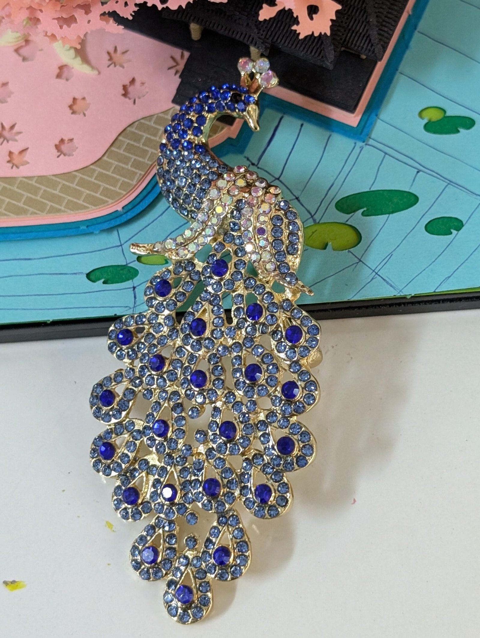 Brooch 11 Sapphire Blue Peacock Brooch Luxurious and Stunning - Image 7