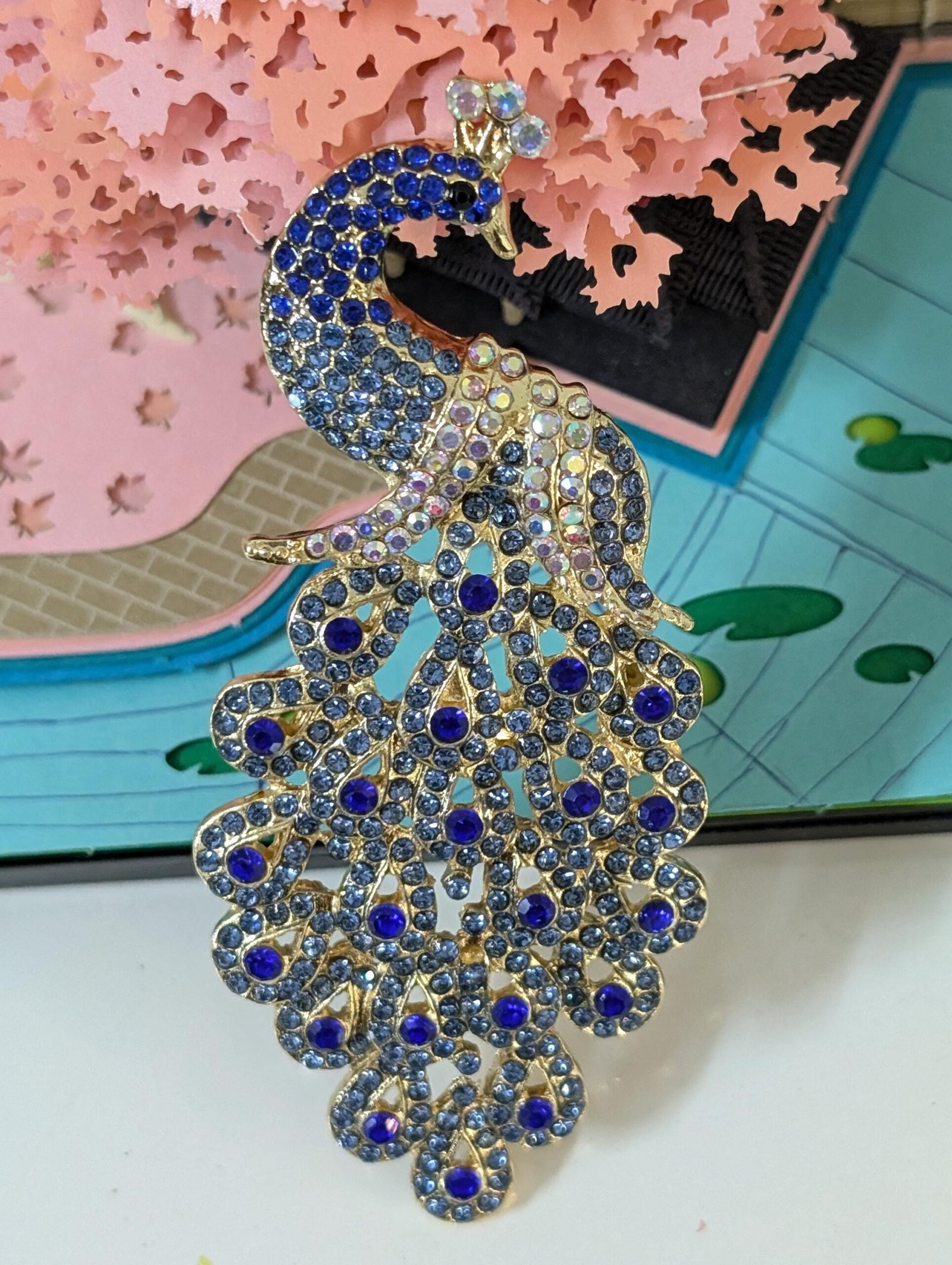 Brooch 11 Sapphire Blue Peacock Brooch Luxurious and Stunning - Image 2