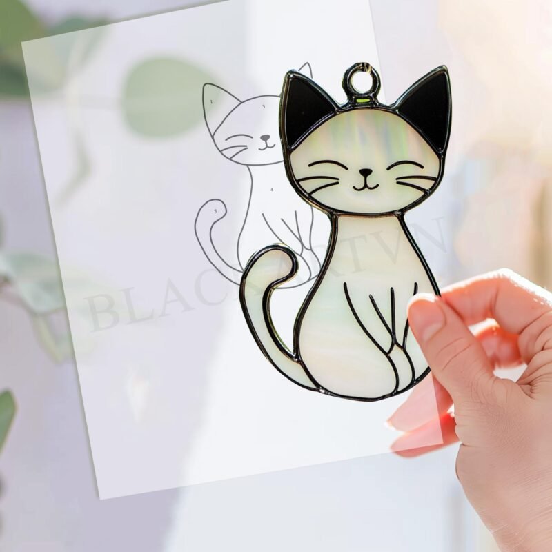 Digital Download Cat ghost T05,  Stained Glass Pattern Modern Suncatcher Diy Easy art Hobby License Beginner to Intermediate stain glass - Image 3