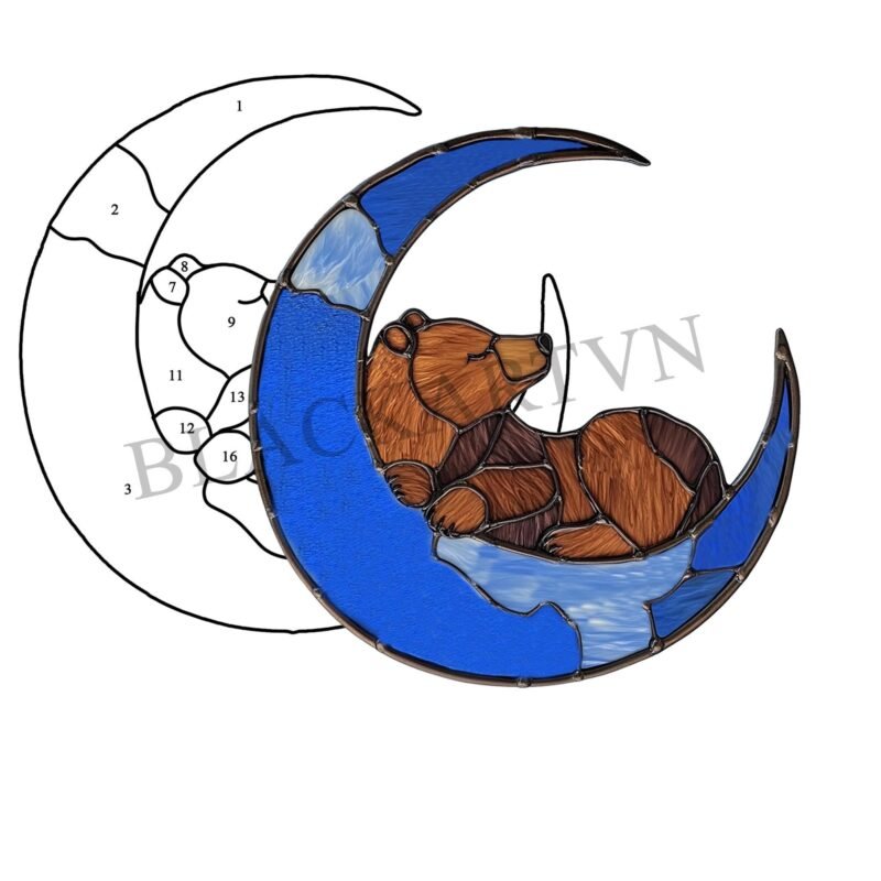 Digital Download Sleep Bear-D02,Stained Glass Pattern,Modern Suncatcher,Diy Stained Glass,Easy art Hobby License Beginner to Intermediate - Image 4