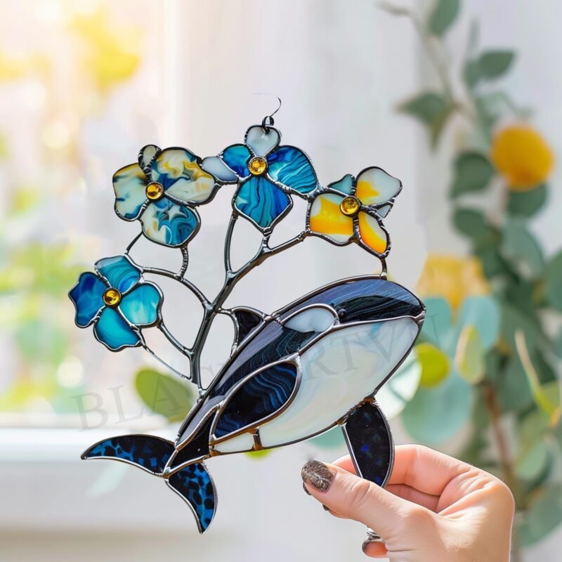 Digital Download Orca V01 Stained Glass Pattern, Modern Suncatcher, Diy Stained Glass