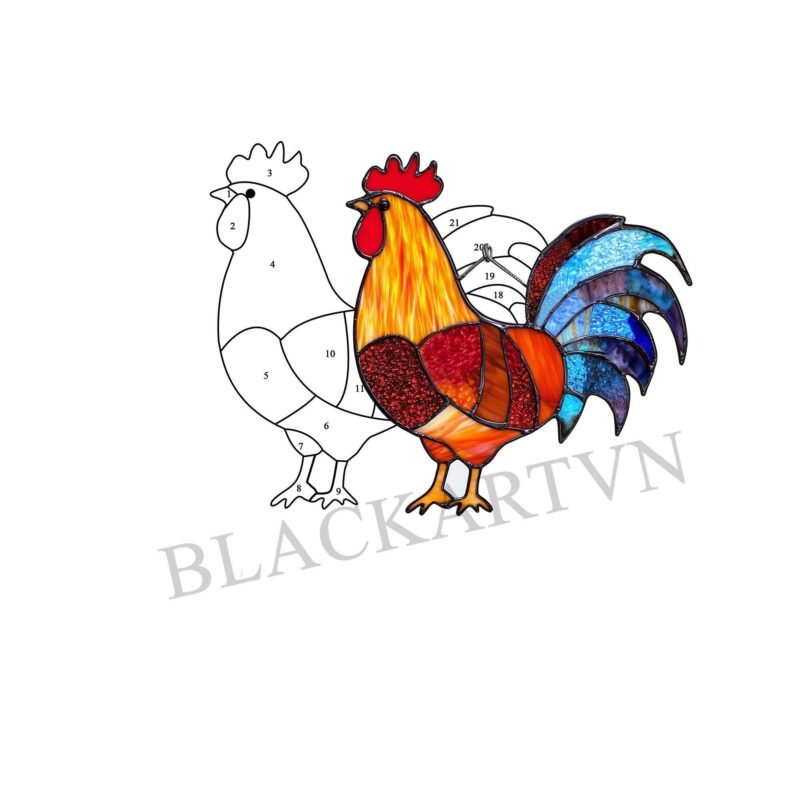 DIGITAL DOWNLOAD pattern  Rooster  T01 Stained Glass Pattern, Modern Suncatcher, Diy Stained Glass,  Beginner - Image 4