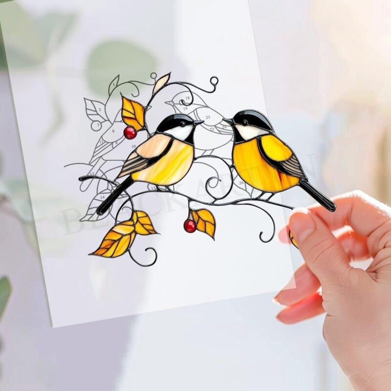 Digital Download  Couple of chickadees T01 Stained Glass Pattern, Modern Suncatcher, Diy Stained Glass| Beginner - Image 3
