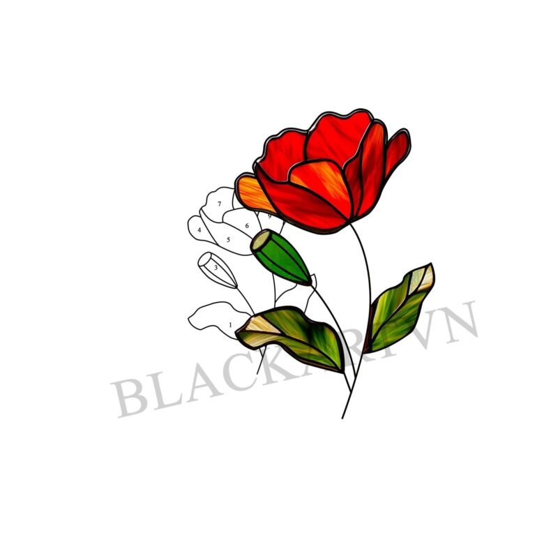 Digital Download Poppy flower T02 Stained Glass Pattern, Modern Suncatcher, Diy Stained Glass - Image 2