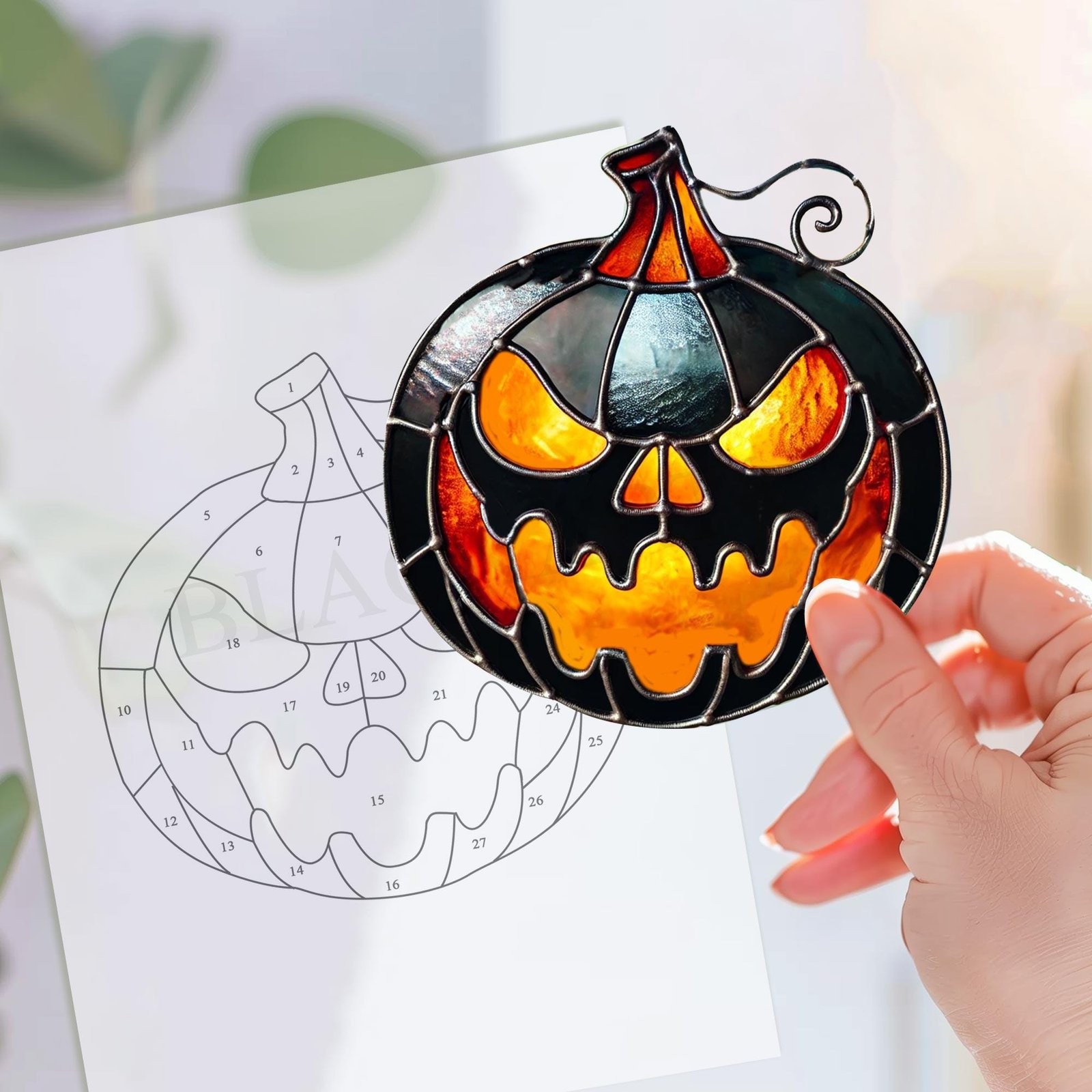 Digital Download Halloween pumpkin T01, Stained Glass Pattern Modern Suncatcher ,professional design
