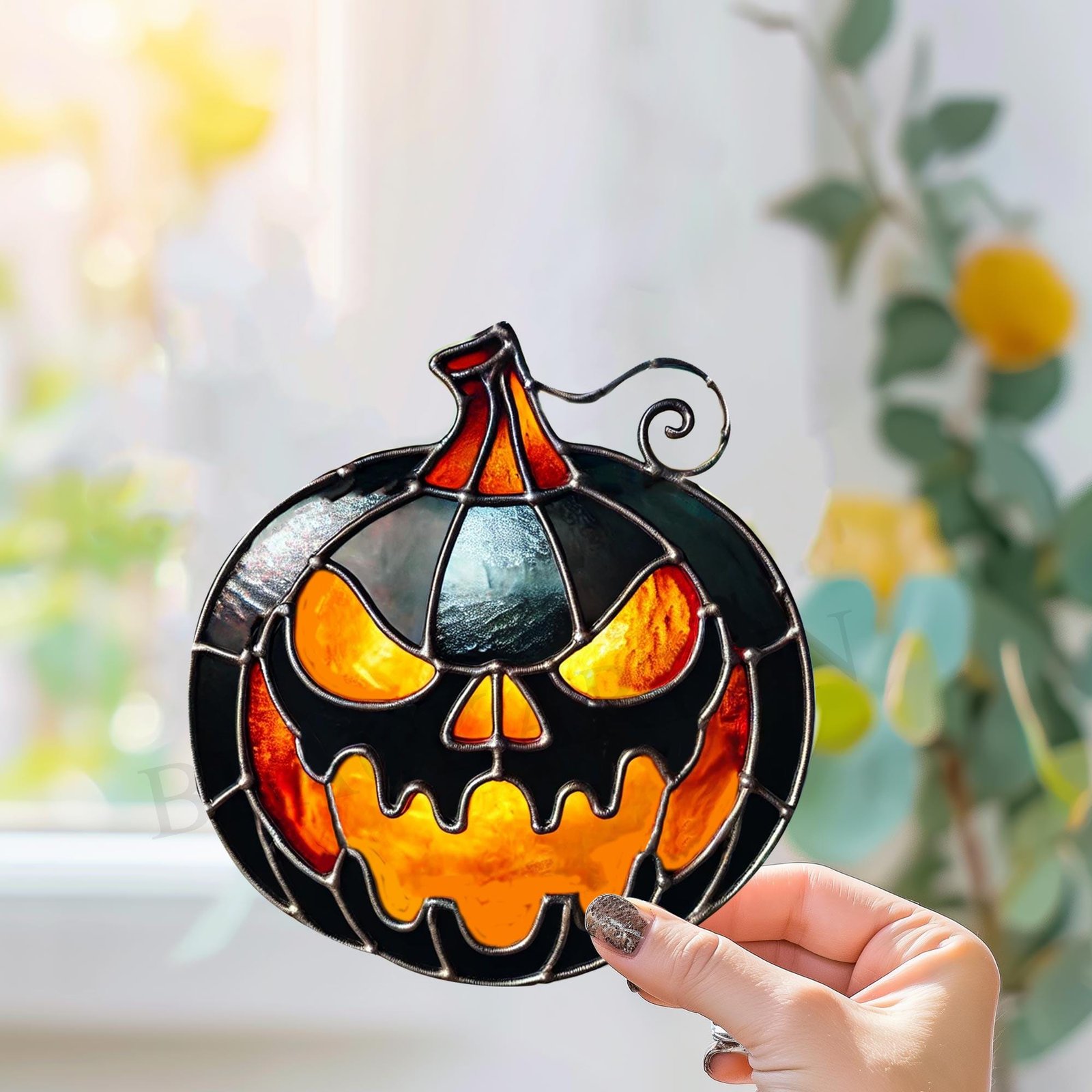 Digital Download Halloween pumpkin T01, Stained Glass Pattern Modern Suncatcher ,professional design - Image 3