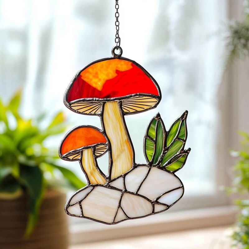 Digital Download Mushroom T02 Stained Glass Pattern, Modern Suncatcher, Diy Stained Glass